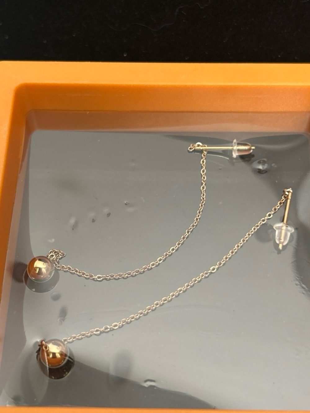 Delicate Gold color Drop Chain stud Earrings - Polished Gold Tone
